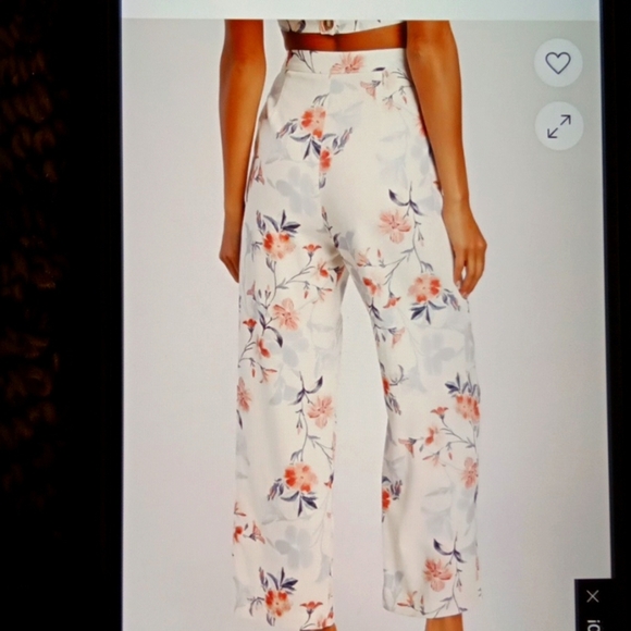 Lulu's Budding Bliss Ivory Floral Print Wide Leg Womens Pants Size Small - Picture 3 of 11